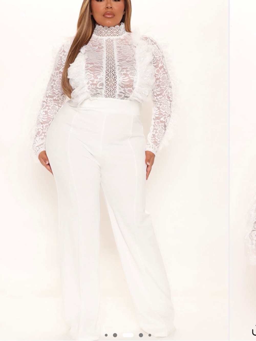 Fashion Nova White High-Waist Wide-Leg Lace Jumpsuit